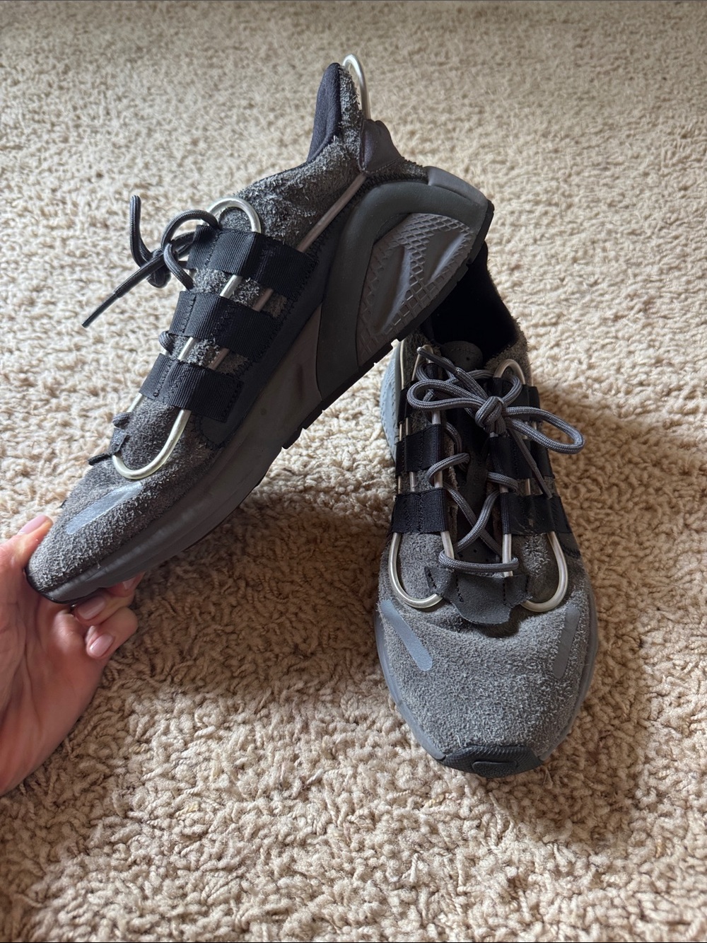 Adidas Adiprene Men's Gray Suede Athletic Sneakers with Black Straps